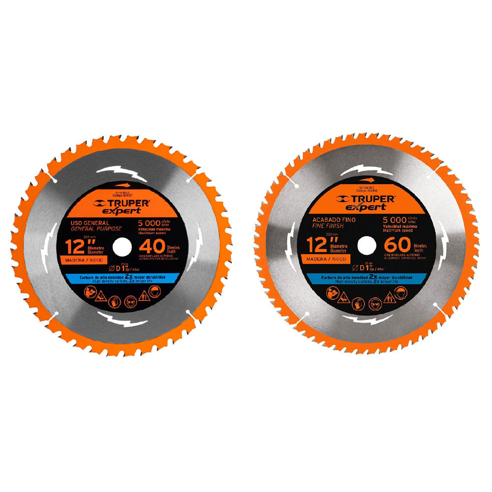 DISCO SIERRA 12' PARA MADERA, 40 DIENTES CENTRO 1', EXPERT