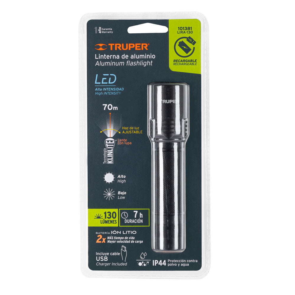 LINTERNA LED RECARGABLE DE ALUMINIO 130 LUMENES