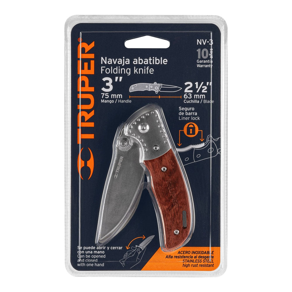 NAVAJA ABATIBLE MANGO DE MADERA 3 1/2