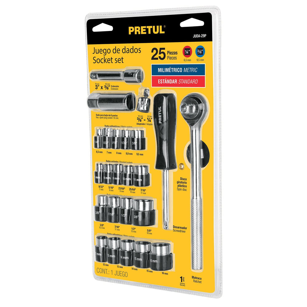 JGO 29DADOS 1/4 Y 3/8 PRETUL