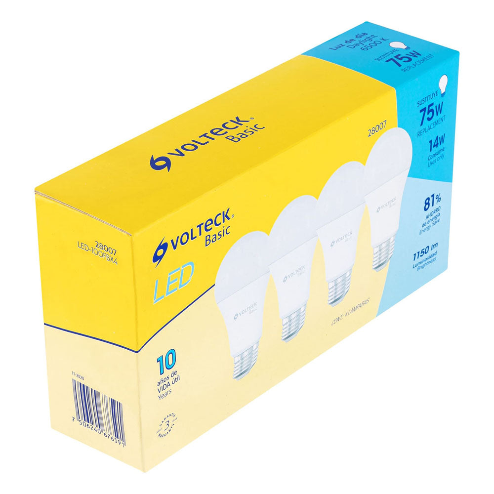 PACK DE 4 LÁMPARAS DE LED A19 10 W, LUZ DE DÍA, CAJA, BASIC