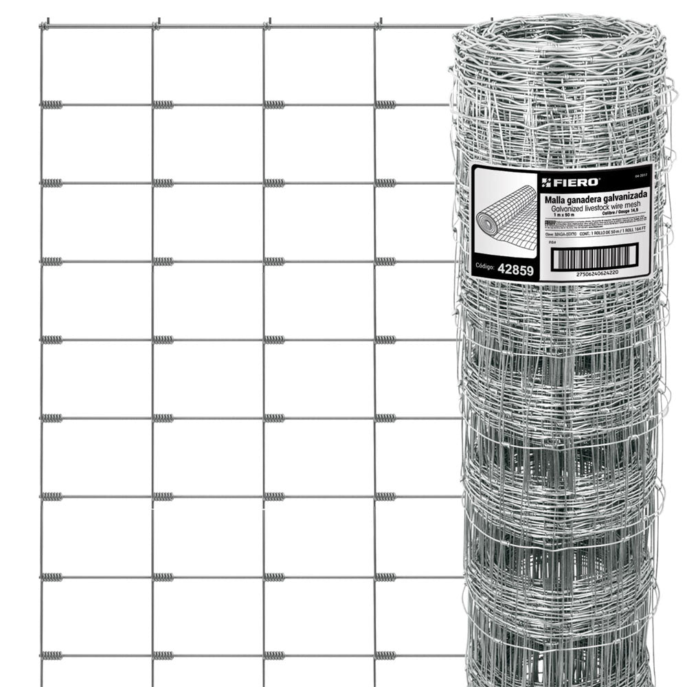 MALLA GANADERA DE ACERO GALVANIZADO 1.67 X 50 M