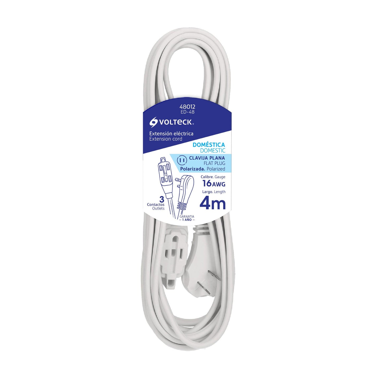 EXTENSIÓN ELÉCTRICA DOMÉSTICA, 4 M, BLANCA, VOLTECH