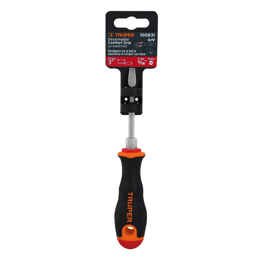 DESARMADOR PLANO 3/16' X 3' MANGO COMFORT GRIP, TRUPER
