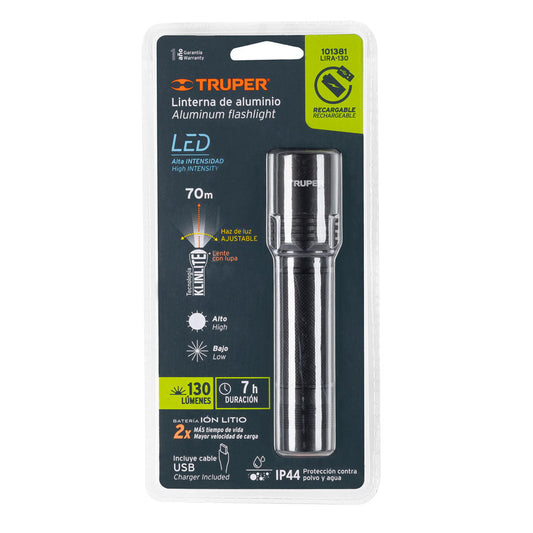 LINTERNA LED RECARGABLE DE ALUMINIO 130 LUMENES