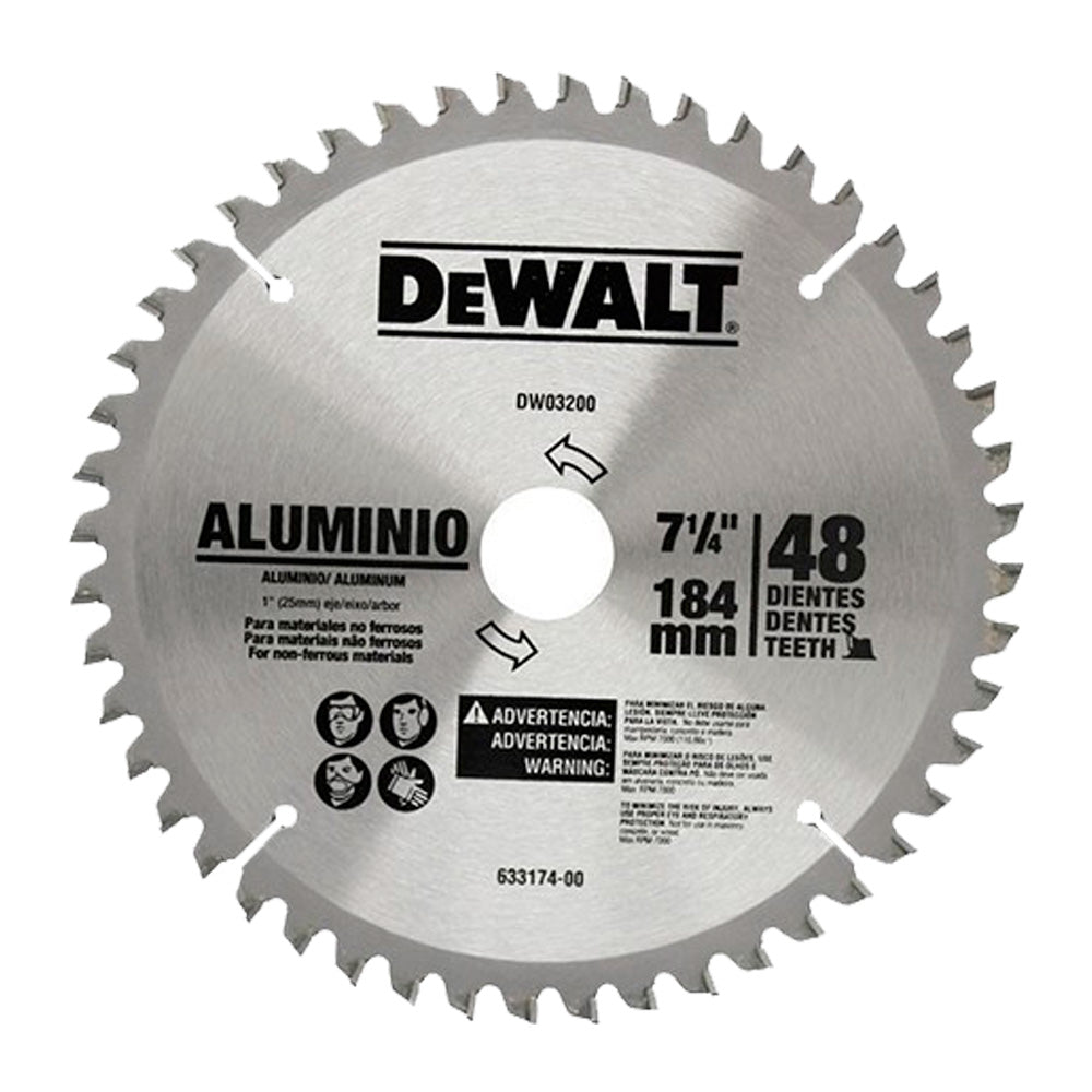 DISCO CORTE ALUMINIO MADERA DEWALT DE 7 1/4 PULGADAS POR 48 DIENTES CON ADAPTADORES