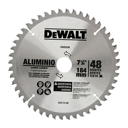 DISCO CORTE ALUMINIO MADERA DEWALT DE 7 1/4 PULGADAS POR 48 DIENTES CON ADAPTADORES
