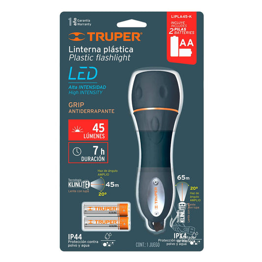 LINTERNA PLASTICA DE LED ABIERTA 2 PILAS AA 45 LM