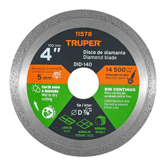 DISCO DE DIAMANTE 4" TRUP DDT-802C TRUPER PZA 006