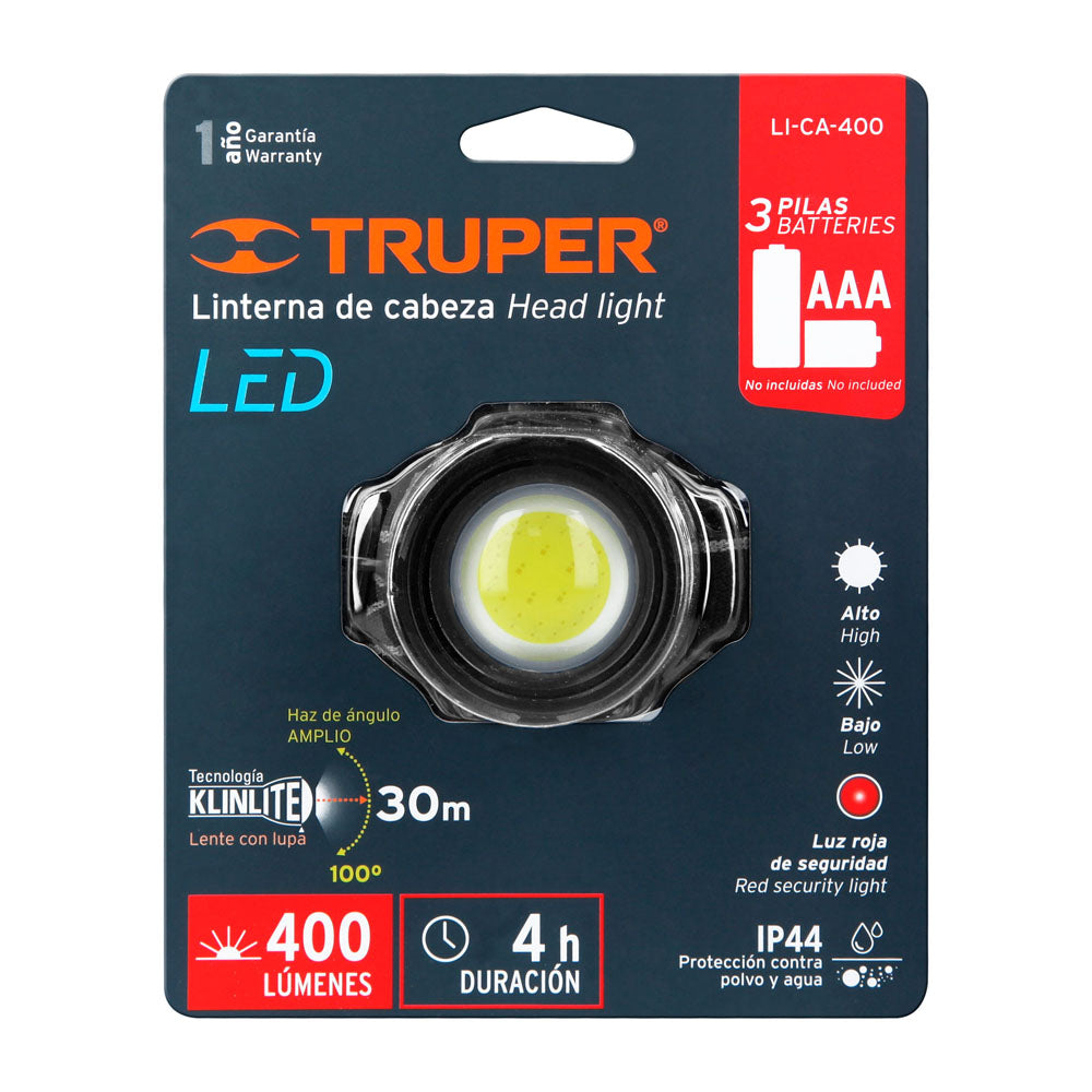 LINTERNA DE MINERO 1 LED 400 LM DE 3 PILAS AAA, TRUPER