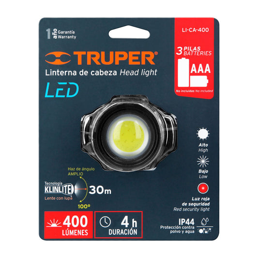 LINTERNA DE MINERO 1 LED 400 LM DE 3 PILAS AAA, TRUPER