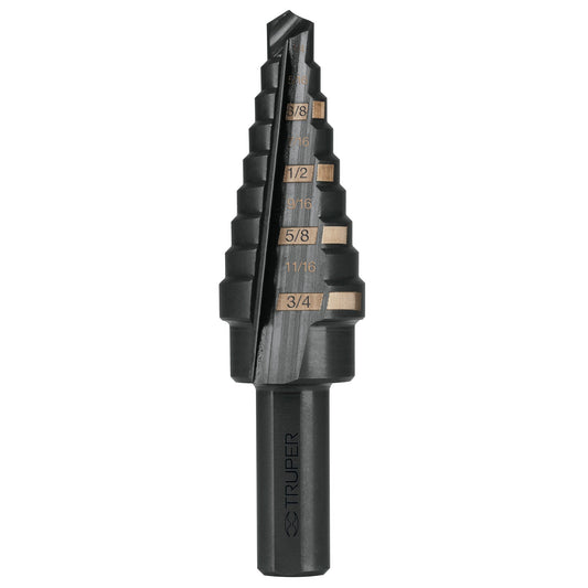 BROCA ESCALONADA ÓXIDO NEGRO 9 ESCALONES 1/4' A 3/4', TRUPER