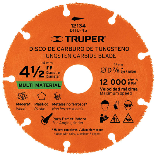DISCO DE CARBURO DE TUNGSTENO 4-1/2" MULTIUSOS
