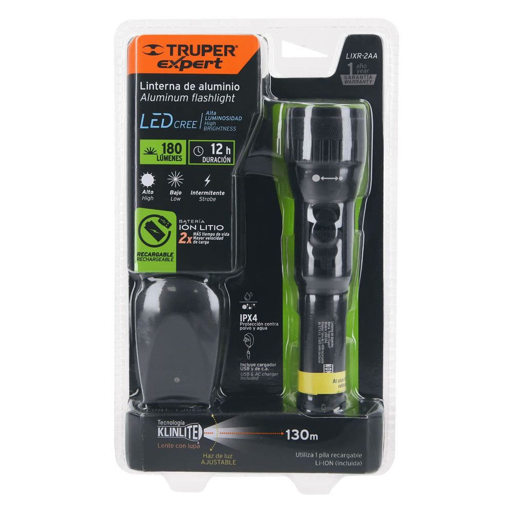 LINTERNA RECARGABLE, LED CREE, 70 LM CON 2 PILAS AA