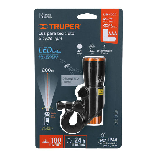 LINTERNA PARA BICICLETA,100 LUMENES, DELANTERA