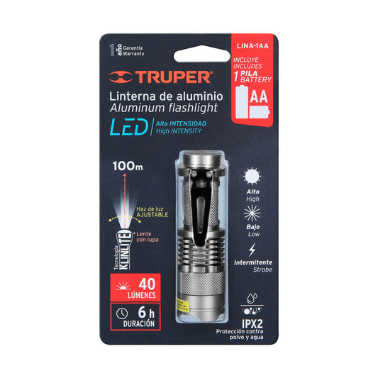 LINTERNA DE ALUMINIO CON 1 PILA AA LUMENES LINA-1AA