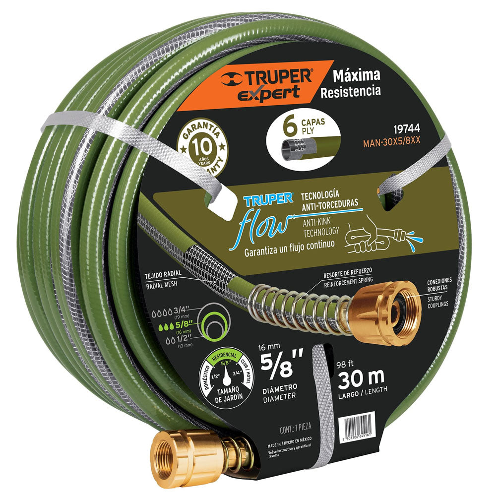 MANGUERA 5/8 FLUJO CONTINUO 6 CAPAS CONEXIONES METAL 25M
