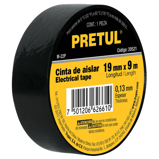 CINTA D/AISLAR NEGRA 19MMX8M PRETUL