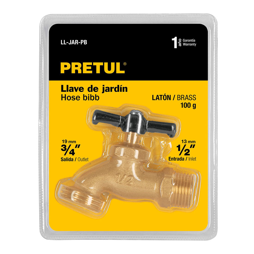 LLAVE DE NARIZ PARA JARDÍN, 1/2' EN BLISTER, PRETUL