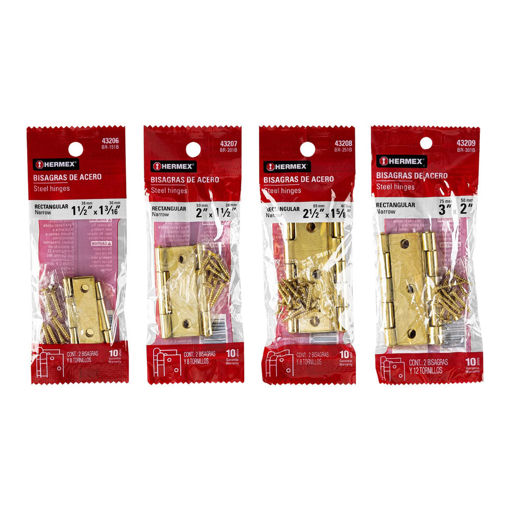 BISAGRA RECTANGULAR 1-1/2',LATÓN, BLISTER CON 2 PZAS