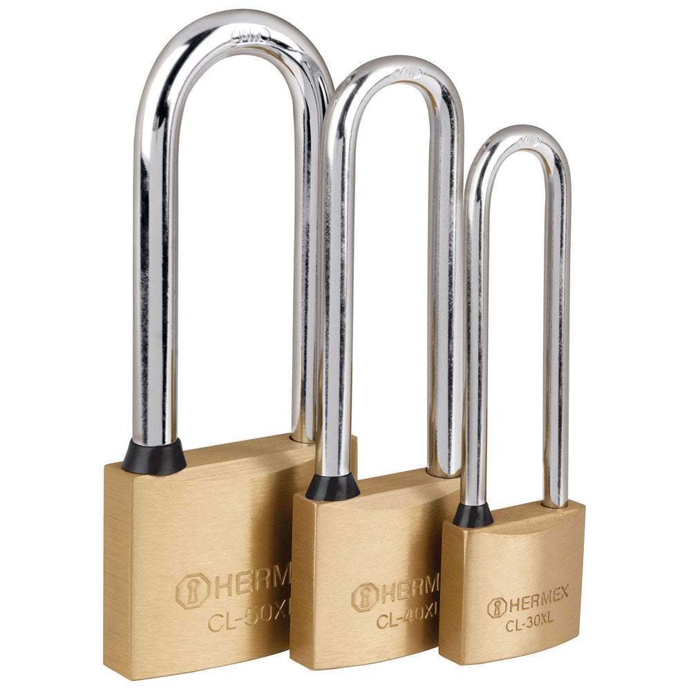 CANDADO LATON PULIDO 30MM GANCHO EXTRA LARGO CL-40XL