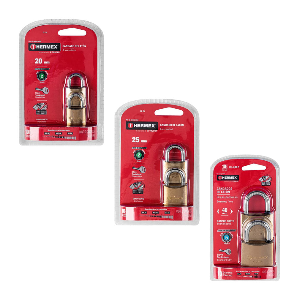 CANDADOS LATON LARGOS 40MM 2 PZAS