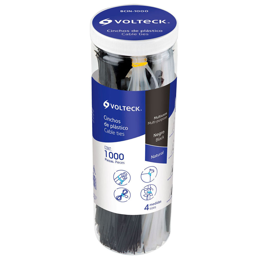 CINCHO PLASTICO BLANCO Y NEGRO BOTE 1000 PZAS