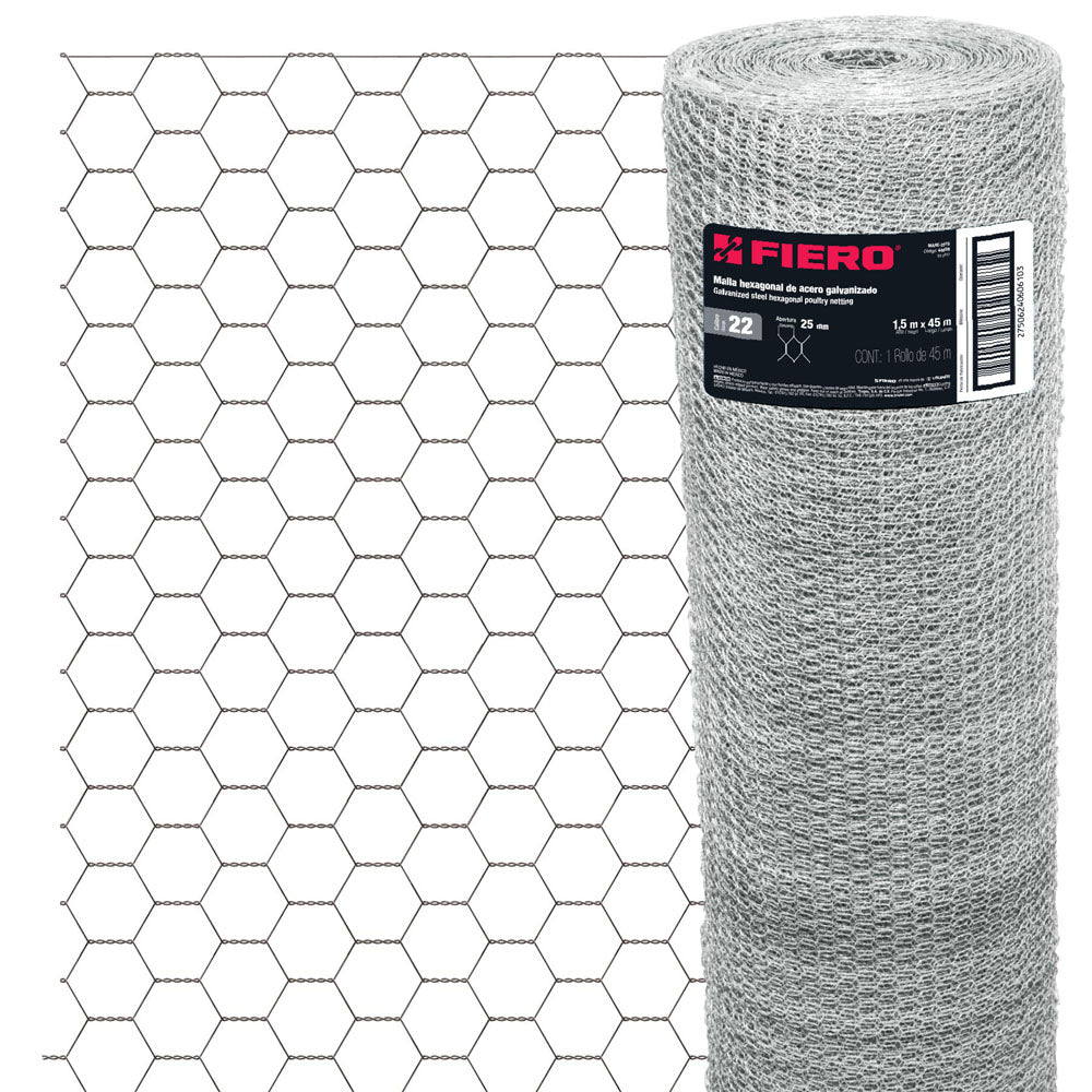 ROLLO DE MALLA HEXAGONAL 45M X 1.5M CALIBRE 22 ABERTURA 25MM