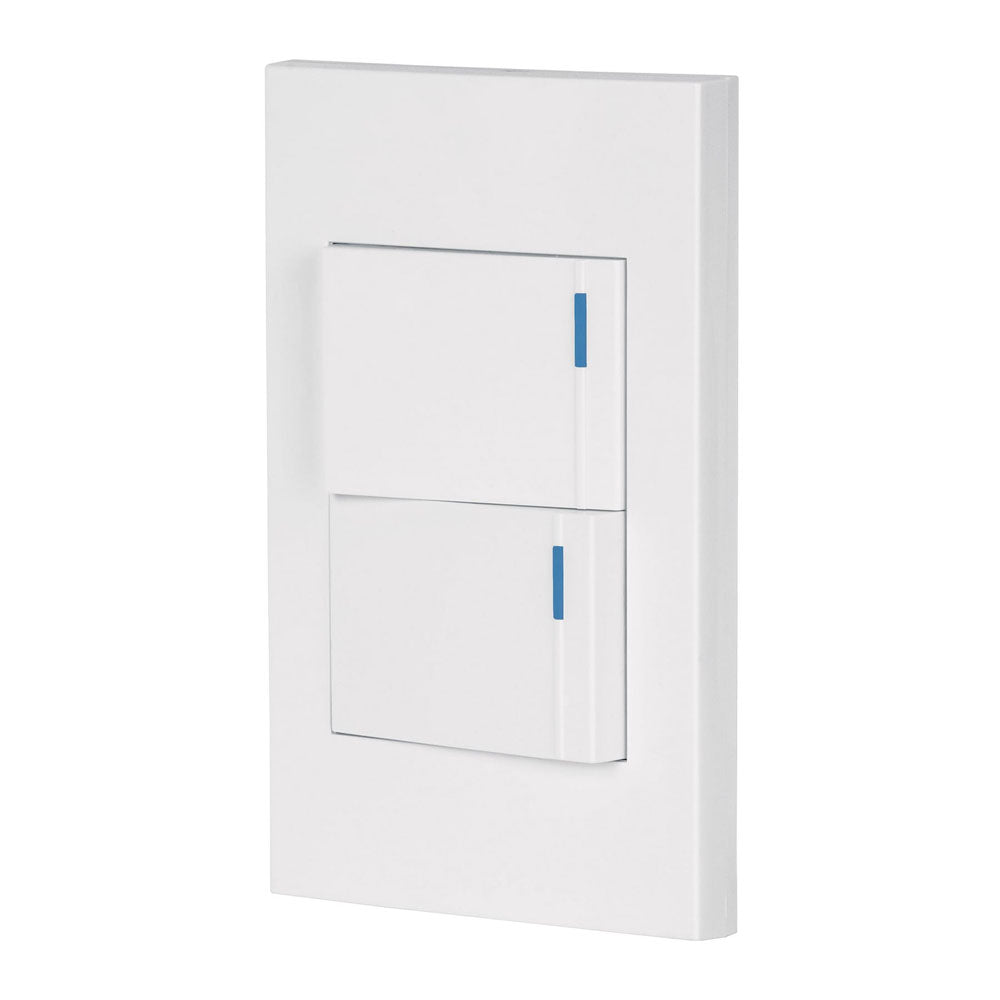 PLACA ARMADA 2 INTERRUPTORES, 1.5 MÓDULOS, ESPAÑOLA, BLANCO