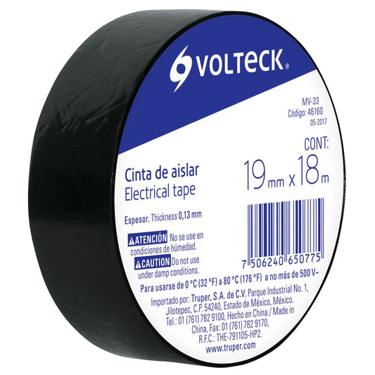 CINTA DE AISLAR DE 18 M X 19 MM, NEGRA, VOLTECK