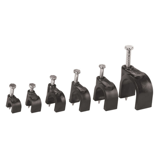 GRAPAS PARA CABLE COAXIAL, 6 MM, NEGRO, BOLSA 20 PZAS
