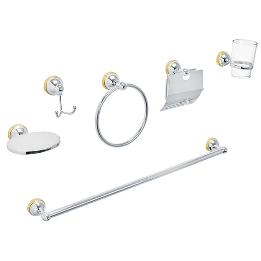 JGO ACC P/BAÑO CON JABONERA METALICA CROMO/ORO 6