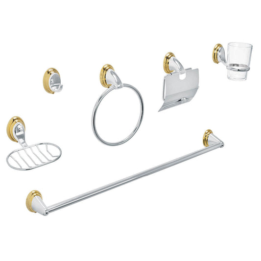 JGO DE ACC P/BAÑO CON JABONERA REJILLA CROMO/ORO 6